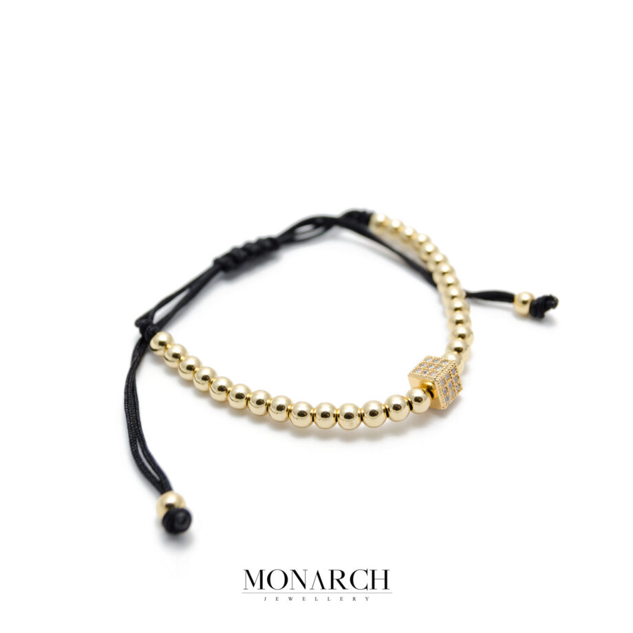 Monarch Jewellery 24K Gold Cube Luxury Macrame Bracelet