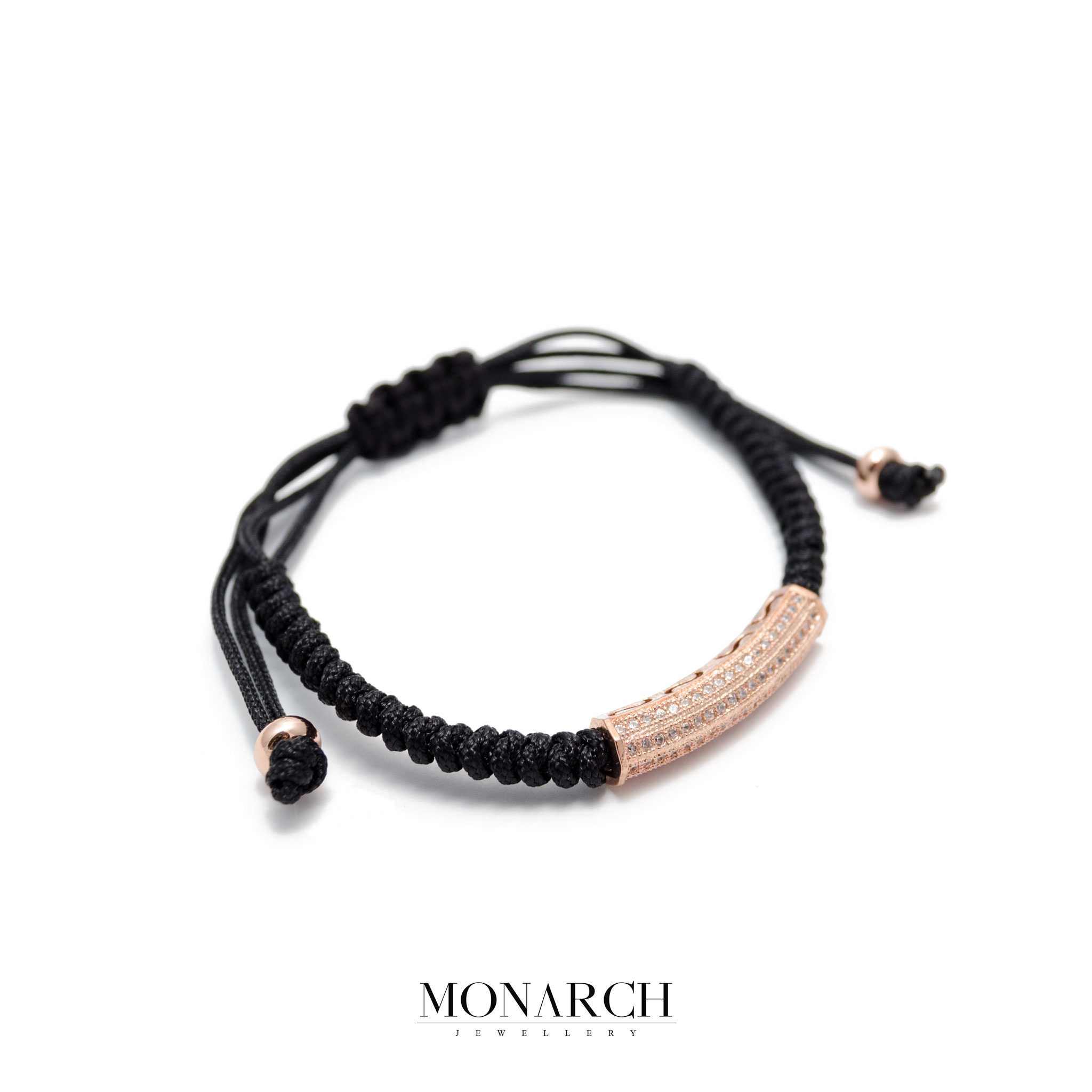 Monarch Jewellery Gold Rose Micro Tube Charm Luxury Macrame Bracelet