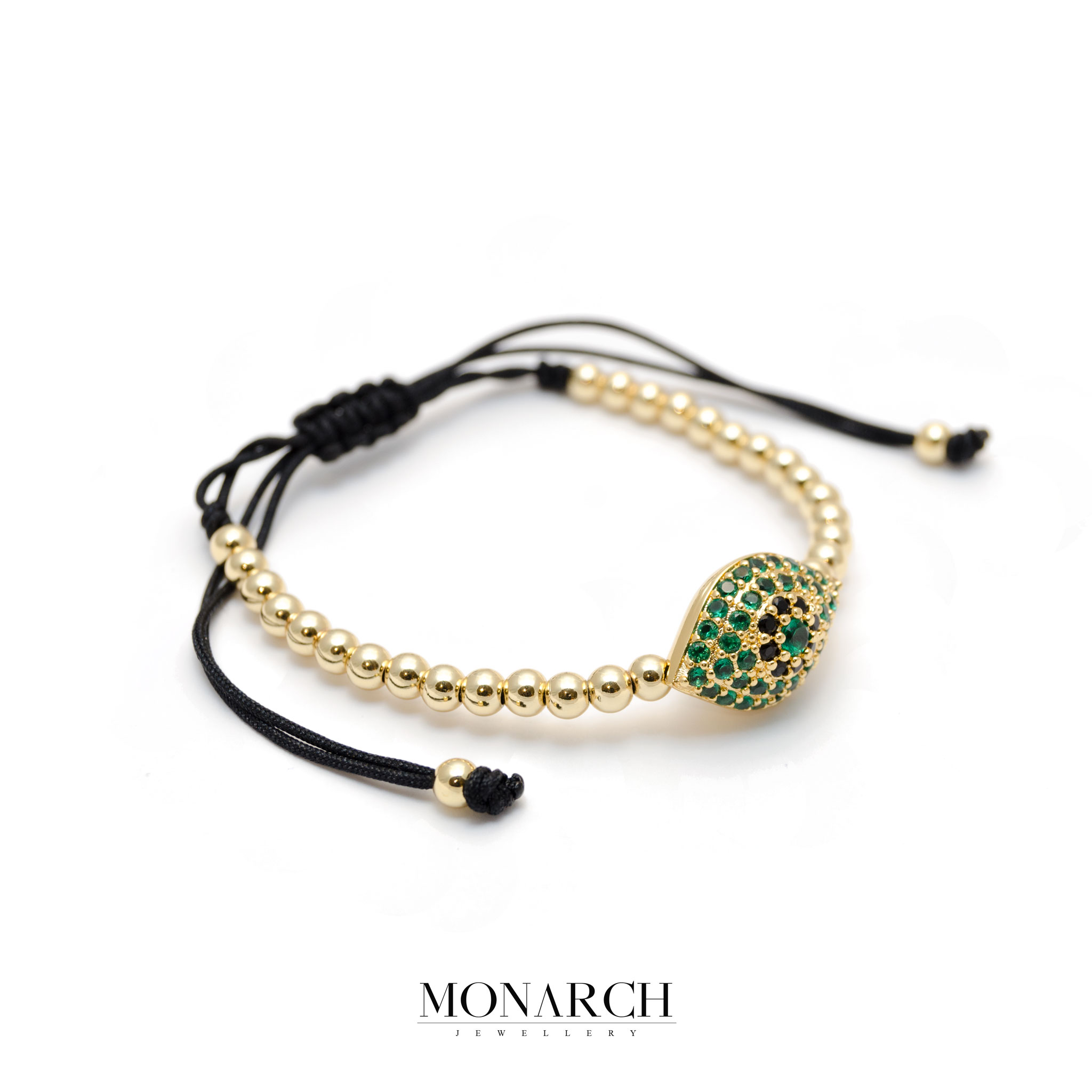 Monarch Jewellery 24k Gold Emerald Evil Eye Charm Macrame Bracelet