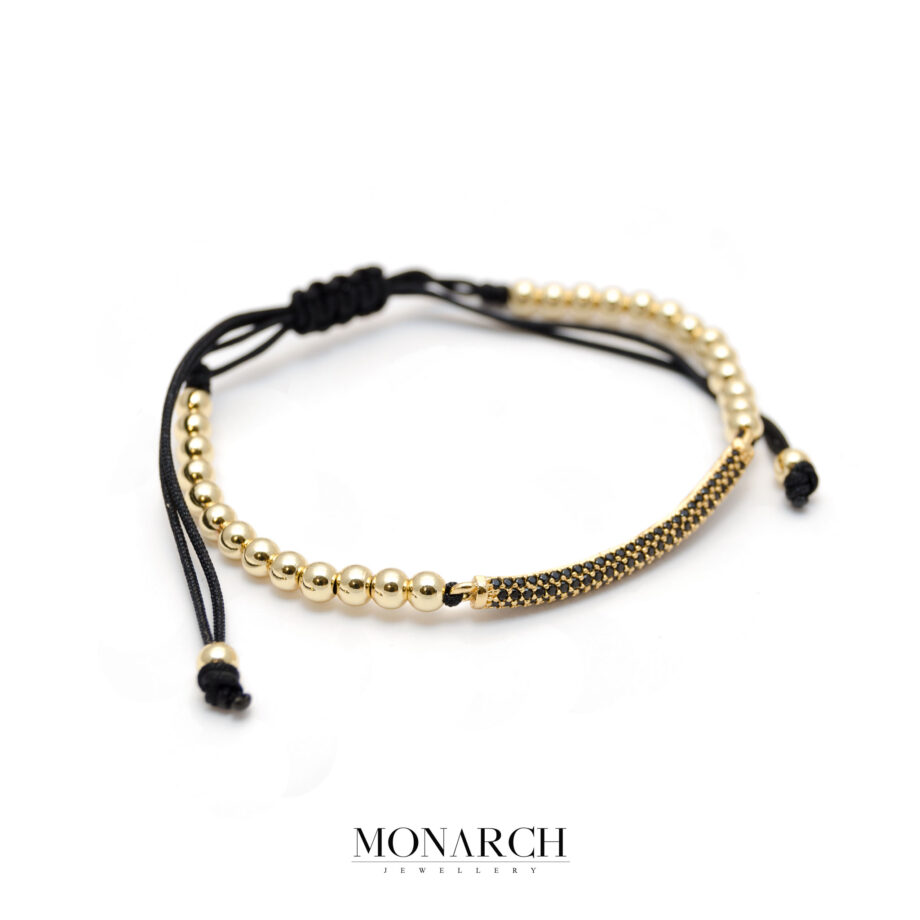 Monarch Jewellery 24K Gold Black Micro Pave Charm Macrame Bracelet