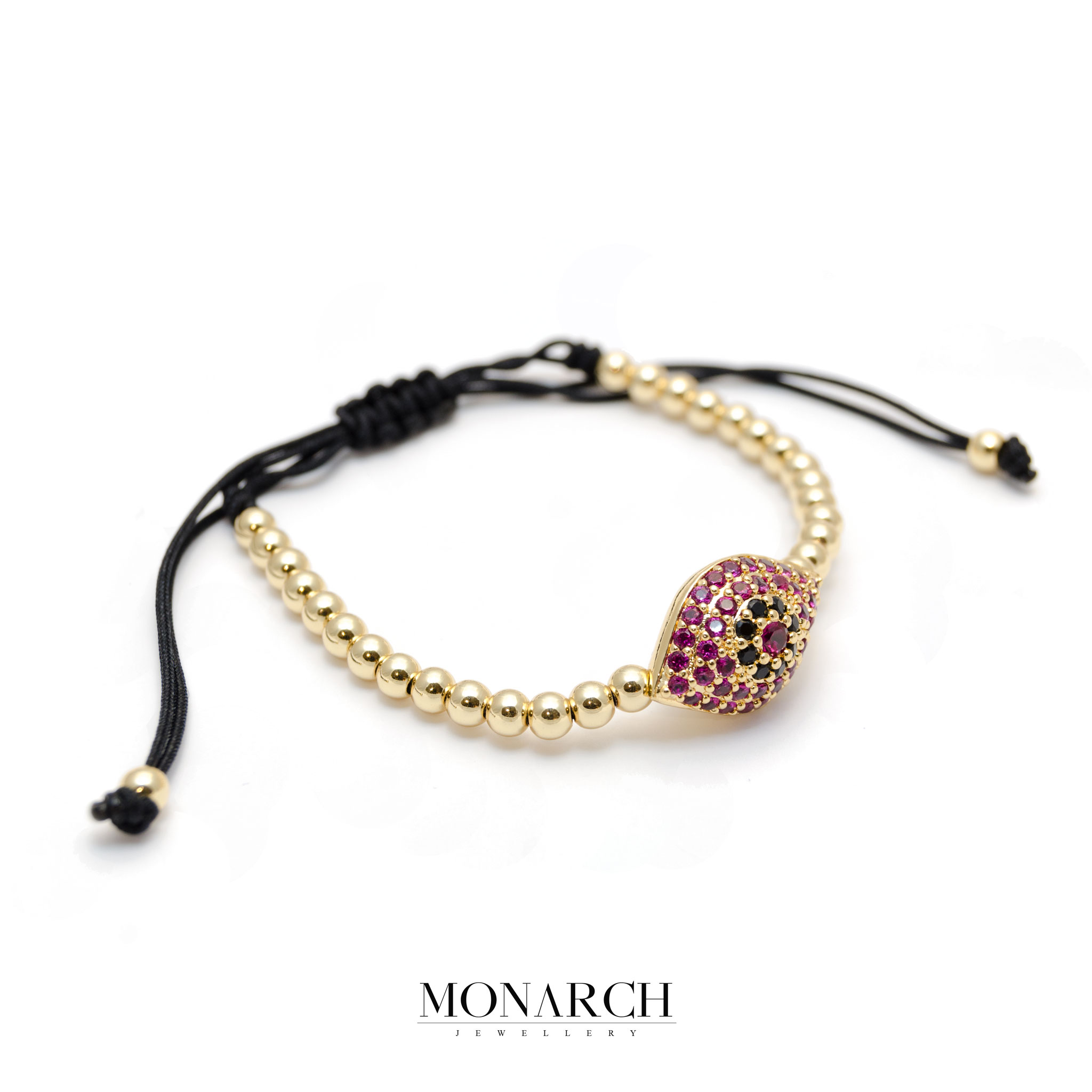 Monarch Jewellery 24k Gold Magenta Evil Eye Charm Macrame Bracelet