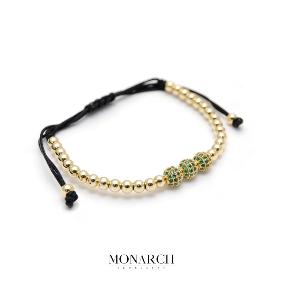 Monarch Jewellery 24K Gold Emerald Trio Bead Macrame Bracelet