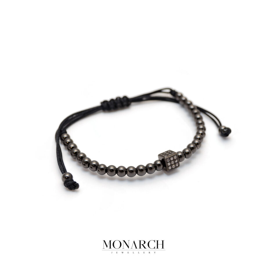 Monarch Jewellery Black Cube Macrame Bracelet