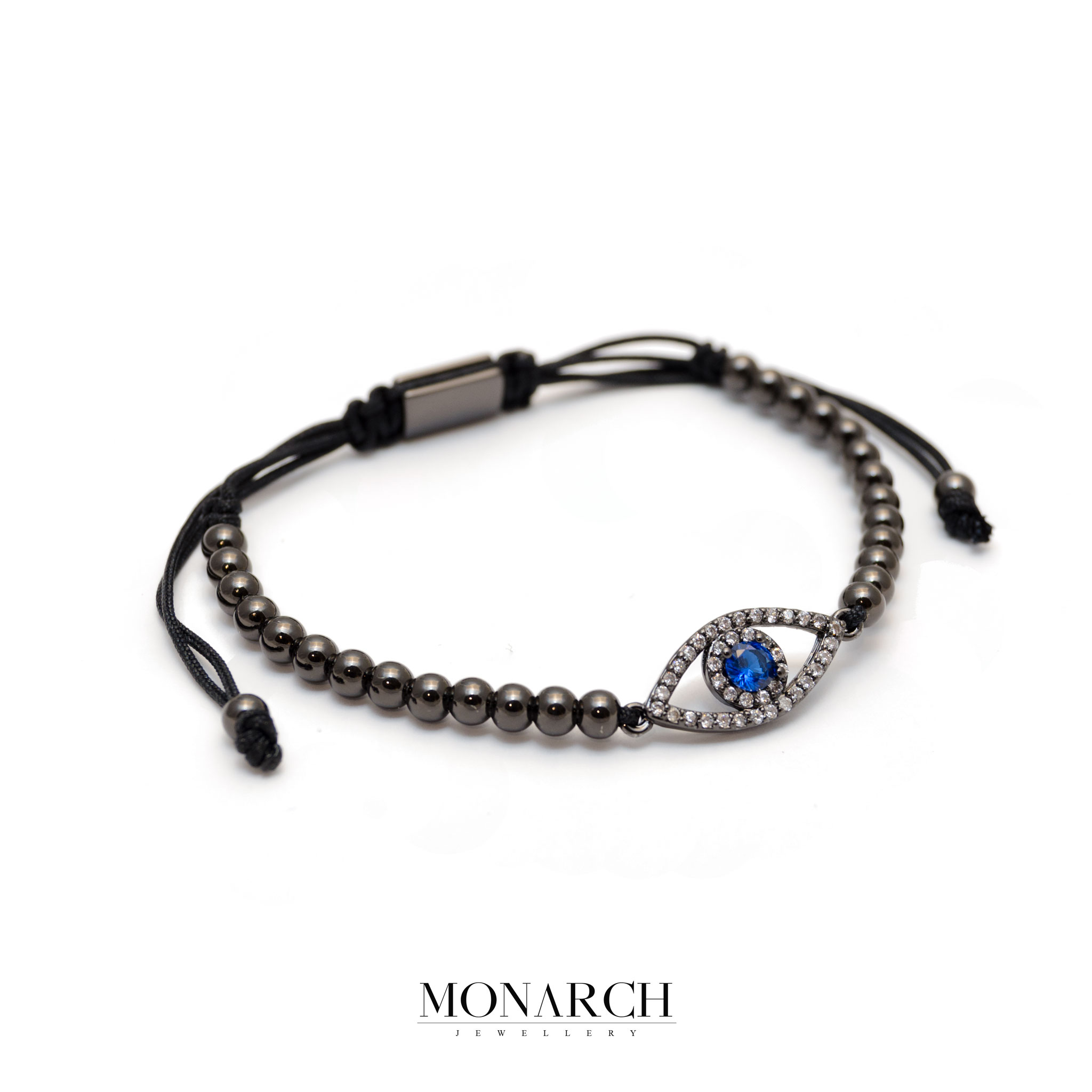 Monarch Jewellery Black Fatima Eye Charm Macrame Bracelet